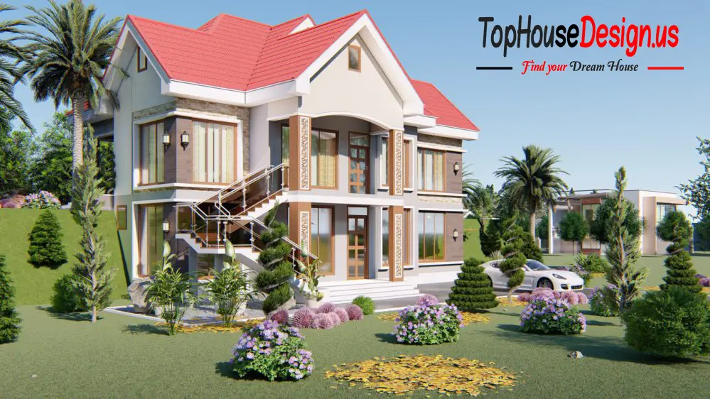 Front View five bedroom house plan